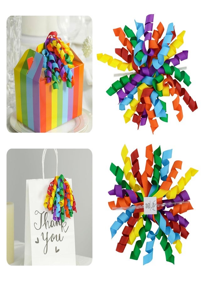 AIMUDI Rainbow Curly Bows 4" Colorful Burst Bows Self Adhesive Ribbon Bows for Gift Wrapping Grosgrain Ribbon Twist Tie Bows for Treat Bags Gift Bags Birthday Party Decorations - 6 Counts - Image 1